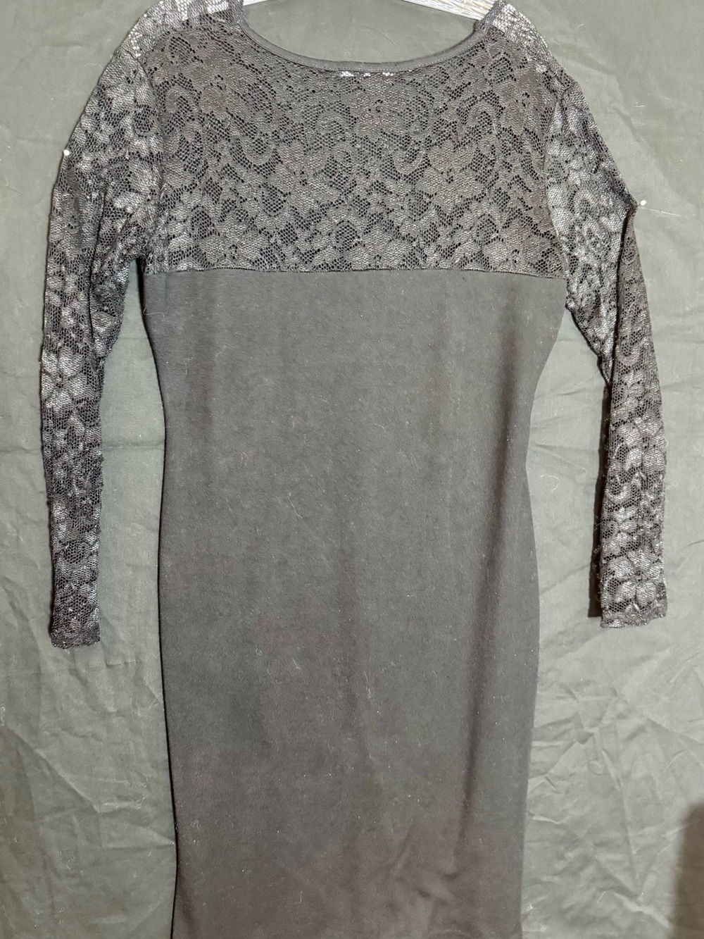 Miusol Black Lace Yoke Long Sleeve Bodycon Dress